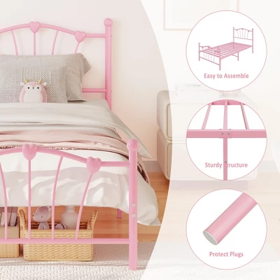 Homfan Bed Frame For Kids,Twin Bed Frame With Heart Shaped Headboard And Tailboard,Heavy Metal Slat Support,Noiseless 5 Homfan Bed Frame For Kids,Twin Bed Frame With Heart Shaped Headboard And Tailboard,Heavy Metal Slat Support,Noiseless - Image 3