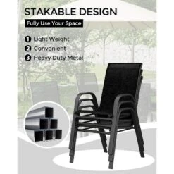 Homfan Patio Stackable Chairs Set Of 4, Outdoor Dining Chairs, Outdoor Furniture With Textilene Fabric & Metal Frame For Patio, Deck, Backyard, Grey -Homfan GUEST 24211dcc 1ead 44cc 9603 05ba58e786d2