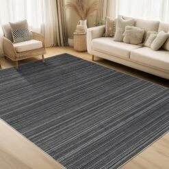 5*7 Kitchen Rug Washable Rug Non Slip Neutral Area Rugs For Front Door Entryway Hallway Distressed Striped Mat Low Pile Farmhouse Black -Homfan GUEST 24403df0 548e 4531 a0f4 de3cf9b9d1a6