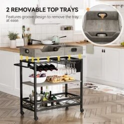 3-Tier Home Bar Cart, Bar Cart W/Wheels, Bar Cart, Two Portable Trays/Wine Rack/Industrial Serving Cart, For Kitchen, Living Room, Dining Room, Grey 14 3-Tier Home Bar Cart, Bar Cart W/Wheels, Bar Cart, Two Portable Trays/Wine Rack/Industrial Serving Cart, For Kitchen, Living Room, Dining Room, Grey -Homfan GUEST 2445d298 405d 4656 9f37 52e418311f62