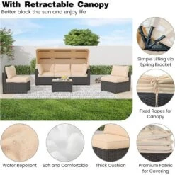 6-Piece Outdoor Patio Set With Waterproof Cushions, Reinforced Glass Table, Canopy & Storage, Durable PE Wicker For Garden And Backyard 14 6-Piece Outdoor Patio Set With Waterproof Cushions, Reinforced Glass Table, Canopy & Storage, Durable PE Wicker For Garden And Backyard -Homfan GUEST 24ab0003 5717 4fcd 9b67 89377fcbce58