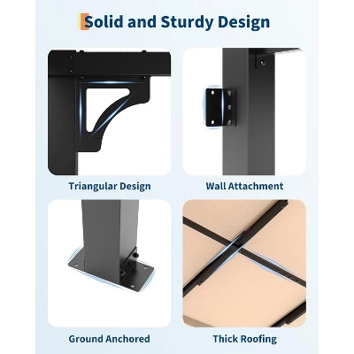 12x20ft Upgraded Lean-to Wall-Mounted Gazebo, 6mm Polycarbonate Roof & Reinforced Aluminum Frame,All-Weather Hardtop Pergola For Patio,Deck,Backyard 5 12x20ft Upgraded Lean-to Wall-Mounted Gazebo, 6mm Polycarbonate Roof & Reinforced Aluminum Frame,All-Weather Hardtop Pergola For Patio,Deck,Backyard - Image 3