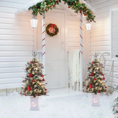 3ft Small Christmas Tree Pre-Lit Artificial Christmas Tree With 78 Led Lights, Snow Flocked Xmas Tree W/Base, Timer Function, Battery Operated 8 3ft Small Christmas Tree Pre-Lit Artificial Christmas Tree With 78 Led Lights, Snow Flocked Xmas Tree W/Base, Timer Function, Battery Operated - Image 6