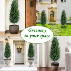 43.3 Inch Artificial Topiary Ball Tree With Spike,Artificial Cedar Tree For Home Decor, Indoor And Outdoor, Set Of 2 -Homfan GUEST 28658a30 cef4 4e71 933f 6f2d97eaf017