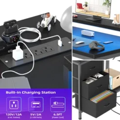 Reversible L Shaped Desk With Power Outlet And 3 Drawer, Computer Desk With Led Lights, Home Office Desk With Monitor Stand,Study Writing Gaming Desk -Homfan GUEST 287a0205 7968 45fa a3f2 e5840dcf8d85