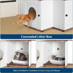 Cat Litter Cabinet, Cat Litter Box Enclosure With Scratching Post, Hanging Balls, 2-in-1 L-Shaped Corner Cat Litter Box With Storage Cabinet -Homfan GUEST 289a0084 9670 4eb6 bc74 9e3ba5c58c58