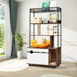 Hidden Litter Box With 4-Tier Storage Rack, Post Wood & Metal 2 In 1 Pets Furniture With Scratching Post & Cushioned Mat -Homfan GUEST 2911b849 dd1e 4ca2 87b5 f8e5c792a796