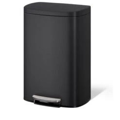 Trash Can - Slim Stainless Steel Bathroom Bin With Lid, Inner Bucket & Soft Close - Waterproof, Silver