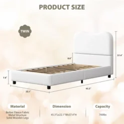 Homfan Kids Bed Frame, Upholstered Headboard, Low Profile Platform Bed, Soft Boucle Fabric, Wood Slats, Noise Free, No Box Spring -Homfan GUEST 2b6f5f49 cf4f 4898 a563 c6eaa524179d