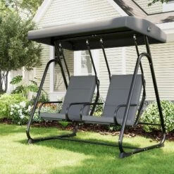 Homfan 2-Person Patio Swing Chair With Adjustable Canopy - Heavy Duty Outdoor Swing Glider With Removable Cushions, Dark Grey -Homfan GUEST 2c43a5b7 feb4 4e24 9fa8 325bf3294f62