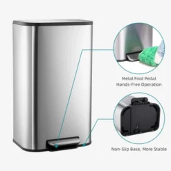 Homfan 50L Trash Can, Slim Rectangular Step-On Stainless Steel Garbage Soft-Close Lid, Anti-Fingerprint Surface -Homfan GUEST 2d58d9d4 86d6 4231 966e 002ce9d92ce8