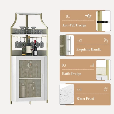 Homfan 5-Tier Corner Bar Cabinet With Lights, Adjustable Shelves & Glass Doors - Home Liquor Wine Display 8 Homfan 5-Tier Corner Bar Cabinet With Lights, Adjustable Shelves & Glass Doors - Home Liquor Wine Display - Image 6