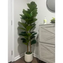 Artificial Fiddle Leaf Fig Tree With White Pot, Indoor/Outdoor Greenery For Home, Office, Store Room, Majlis Decor -Homfan GUEST 2ea8d37d 1dcf 478a b5bc 8b6318abfa93