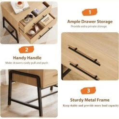 Nightstand With Drawers, Light Wood Bedside Table With Metal Legs, Mid Century Modern Night Stand For Bedroom -Homfan GUEST 3007b2b4 a6f9 48bc 96c1 cfec9d25f9fe