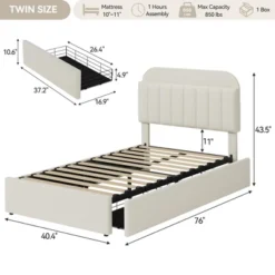 Bed Frame With Storage Headboard, Kids Bed Frame With 2 Drawers, Boucle Upholstered Platform Bed With Bookcase, No Box Spring Needed, Easy Assembly -Homfan GUEST 3312346c 71a0 4156 963b 7ac6759261c3