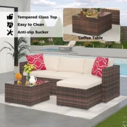 Homfan 5 Pieces Patio Furniture Set, Rattan Outdoor Patio Furniture Sofa Set With Anti-Slip Cushions, All-Weather Wicker Sectional Sofa -Homfan GUEST 3500008b bdbe 423a 9651 d820d4027306
