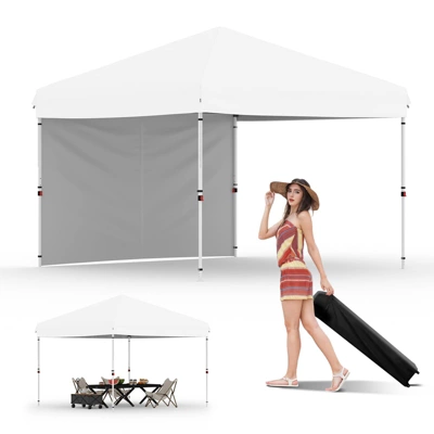 10'x10' Pop Up Canopy, Waterproof & UV-Resistant Outdoor Canopy With Center Lock And 1 Sidewalls, For Picnics, Camping, Beach, And Outdoor Gatherings 16 10'x10' Pop Up Canopy, Waterproof & UV-Resistant Outdoor Canopy With Center Lock And 1 Sidewalls, For Picnics, Camping, Beach, And Outdoor Gatherings - Image 14