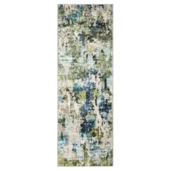 Washable Runner Rug, Soft Modern Abstract Kitchen Rug For Hallway, Laundry, Entryway, Bedroom, Ultra-Thin Non-Slip Rug Runners, Green/Blue Multi -Homfan GUEST 358abac4 3f22 4c12 b2bb 9bd25ad0842c