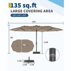 15FT Large Patio Umbrella With Base, Outdoor Double-Sided Rectangle Market Umbrella Outside Umbrellas For Poolside Lawn Backyard -Homfan GUEST 38eb8449 5daa 4b2f 83c8 c6b2f062da45