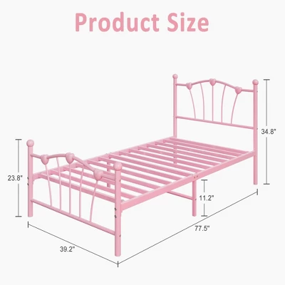 Homfan Bed Frame For Kids,Twin Bed Frame With Heart Shaped Headboard And Tailboard,Heavy Metal Slat Support,Noiseless 6 Homfan Bed Frame For Kids,Twin Bed Frame With Heart Shaped Headboard And Tailboard,Heavy Metal Slat Support,Noiseless - Image 4