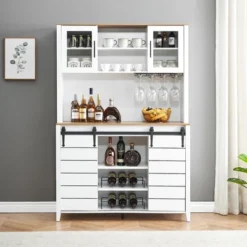 Homfan Farmhouse Coffee Bar Cabinet, Kitchen Hutch Storage With Sliding Barn Door, Tall Sideboard Buffet With Wine Rack, Wine Bar Cabinet,White 15 Homfan Farmhouse Coffee Bar Cabinet, Kitchen Hutch Storage With Sliding Barn Door, Tall Sideboard Buffet With Wine Rack, Wine Bar Cabinet,White -Homfan GUEST 3aa680fc 1639 4222 9053 a969a611d733
