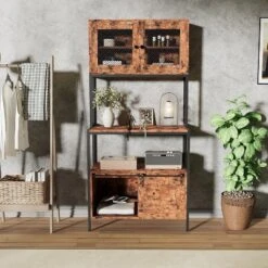 Industrial 6-Tier Bakers Rack With Power Outlet, 63" Coffee Bar & Microwave Stand With Storage Cabinet For Kitchen -Homfan GUEST 3c50e048 6d4f 4f2c 966f 9d33cf1a65b7