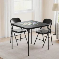 3-Piece Folding Dining Table Set For 2 – Black Faux Leather Tabletop With 2 Padded Chairs, Space-Saving Modern Square Kitchen & Dining Table -Homfan GUEST 3cc455f3 8812 4904 b370 d68ec70d80bb