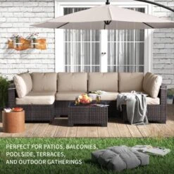 7-Piece Outdoor Patio Furniture Set, All-Weather Wicker Sectional Sofa With Cushions & Coffee Table, Rattan Set For Garden, Porch, Balcony