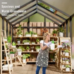 Greenhouses For Outside, Polycarbonate Greenhouse With Aluminum Frame, Lockable Door And Ajustable Roof Vent For Backyard, Green Houses For Outside