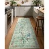 Washable Floral Peacock Print Rug - Low Pile Reversible Accent Carpet For Bedroom, Kitchen, Nursery & Living Room