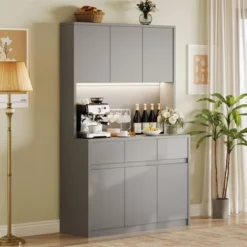 70" Farmhouse Pantry Cabinet With Charging Station & Microwave Stand - Kitchen Storage With Drawers For Living Room, Dining Room -Homfan GUEST 443a3b8a a1fe 43eb 99eb 45525949b229
