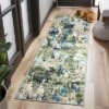 Washable Runner Rug, Soft Modern Abstract Kitchen Rug For Hallway, Laundry, Entryway, Bedroom, Ultra-Thin Non-Slip Rug Runners, Green/Blue Multi -Homfan GUEST 44f4af31 71bd 4234 abc7 84685c25921d