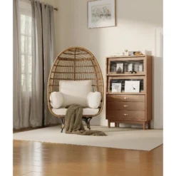 Homfan Egg Chair Wicker Outdoor Chairs, Oversize Patio Chair Rattan Lounger Chair W/ 4 Cushions & Steel Frame Stand For Indoor Outdoor Patio Backyard -Homfan GUEST 44fad068 c051 4e0d b13a adb14074bc43