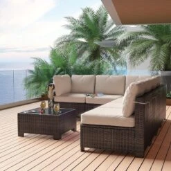 Homfan 7 Piece Outdoor Patio Furniture Set, PE Rattan Conversation Sofa Set, Wicker Patio Set W/Thick Cushions & Glass Top Coffee Table 19 Homfan 7 Piece Outdoor Patio Furniture Set, PE Rattan Conversation Sofa Set, Wicker Patio Set W/Thick Cushions & Glass Top Coffee Table -Homfan GUEST 45f0f03a c865 4de2 914a 4fdeeaba0121