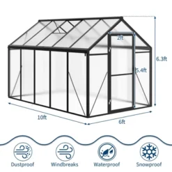 Homfan Greenhouse For Outdoors,Polycarbonate Greenhouse With Roof Vent, Aluminum Walk-in Greenhouse For Outside Garden Backyard, Patio, Lawn -Homfan GUEST 46ba60da 57c5 41e8 a6c0 6d8785de2ead