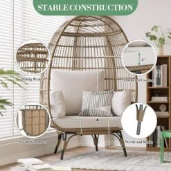Outdoor Patio Wicker Egg Chair, PE Rattan Chair With Thick Cushion, Oversized Indoor Outdoor Lounger, Egg Shaped Seat With Metal Stand, Beige 9 Outdoor Patio Wicker Egg Chair, PE Rattan Chair With Thick Cushion, Oversized Indoor Outdoor Lounger, Egg Shaped Seat With Metal Stand, Beige -Homfan GUEST 47dc2df4 7336 4fb9 ba23 6228f0b4ee8a