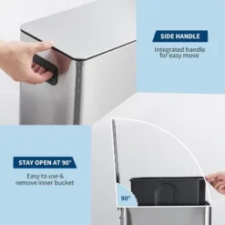 4 Gallon Step Trash Can With Soft-Close Lid, 15L Slim Rectangle Garbage Can With Removable Inner Bucket For Kitchen, Bathroom