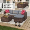 5 Pieces Patio Furniture Set, All-Weather Wicker Sectional Sofa With Glass Coffee Table And Ottoman For Balcony, Porch, Garden -Homfan GUEST 48f61ebb ff3a 4ffe 8e04 7f6699b9266d