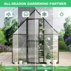 Aluminum-Framed Polycarbonate Greenhouse, Heavy Duty, With Quick Setup Structure And Roof Vent, Large Enhanced Aluminum GreenhouseKit For Outdoors -Homfan GUEST 49603e01 1b17 4613 b4fa 8eb5d019b62a
