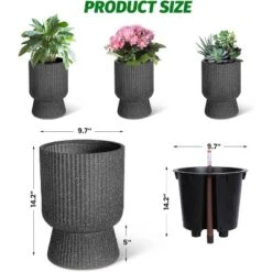 14.2" Tall Planters Set Of 2, Plant Pots, Self Watering Pots For Indoor Plants, Flower Pots With Built-in Drainage And A Water Level Monitor