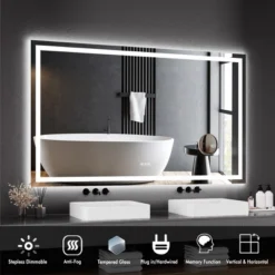 60x36 Inches LED Bathroom Mirror, Dimmable Lighted Vanity Mirror, Front And Backlit, 3 Colors, Memory, Anti-Fog Shatter-Proof Light Up Wall Mirror -Homfan GUEST 4b3bb868 ec9f 4f80 8e89 f9a38e4df6c7