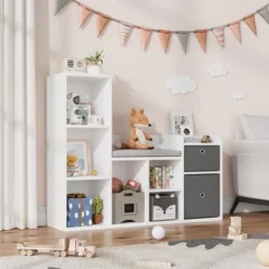 Kids Bookshelf, Children Bookcase With Soft Cushion Seat – Children’s Toy Storage Cubby & Reading Nook, 44.1" Kids Storage Cabinet For Playroom -Homfan GUEST 4c680470 8d0c 4df6 b21f 4eb2bd97b26c