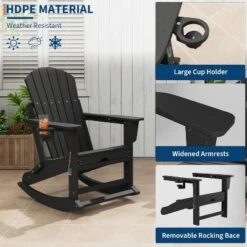 Homfan Rocking Adirondack Chairs, Folding Adirondack Rocking Chair With Footrest, With Retractable Ottoman And Cup Holder -Homfan GUEST 50981b3c 0c7c 4de3 b117 221fb11d0ee5