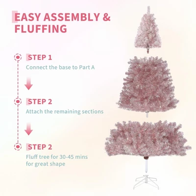 Pre-Lit Rose Gold Christmas Tree — 150 Warm White LEDs, Sparkling Tinsel, Sturdy Metal Stand, Indoor Holiday Accent 6 Pre-Lit Rose Gold Christmas Tree — 150 Warm White LEDs, Sparkling Tinsel, Sturdy Metal Stand, Indoor Holiday Accent - Image 5