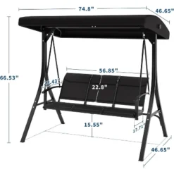 Homfan Outdoor Porch Swing Chair With Adjustable Canopy For Adults Glider Bench With Thickened Cushions Outside Patio Swing For Backyard Lawn Garden
