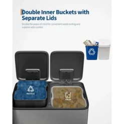 2x10.6 Gal Stainless Steel Step Trash Can, Dual Kitchen & Recycling Bin With Lid, PP Inner Buckets -Homfan GUEST 51634573 f121 460e bae0 d9e8be36054d