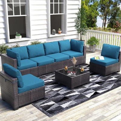 7-Piece Outdoor Patio Furniture Set, All-Weather Wicker Sectional Sofa With Cushions & Coffee Table, Rattan Set For Garden, Porch, Balcony 13 7-Piece Outdoor Patio Furniture Set, All-Weather Wicker Sectional Sofa With Cushions & Coffee Table, Rattan Set For Garden, Porch, Balcony - Image 11