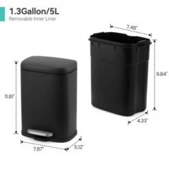 Trash Can, Gallon Odor Control Indoor Trash Can, Stainless Steel Garbage Bin With Silent Closing Lid, For Bathroom, Kitchen, Office, Black -Homfan GUEST 5207505f 0240 437a b6ea 1041d16fd48b