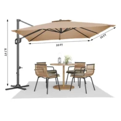 Large Cantilever Patio Umbrella, 10' X 10' Heavy Duty Large Aluminum Outdoor Umbrella With Solar LED Lights & Weighted Base, 360° Rotation -Homfan GUEST 5242e478 4a88 48f6 9d9a 27813675f257