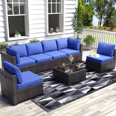 Homfan 7-Piece Outdoor Patio Furniture Set - Waterproof Rattan Sectional Sofa With Cushions & Glass Top Table, Patio Conversation Set For Backyard 11 Homfan 7-Piece Outdoor Patio Furniture Set - Waterproof Rattan Sectional Sofa With Cushions & Glass Top Table, Patio Conversation Set For Backyard - Image 9
